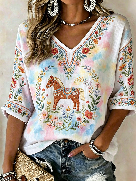 Damsommarblomsterprint avslappnad t-shirt