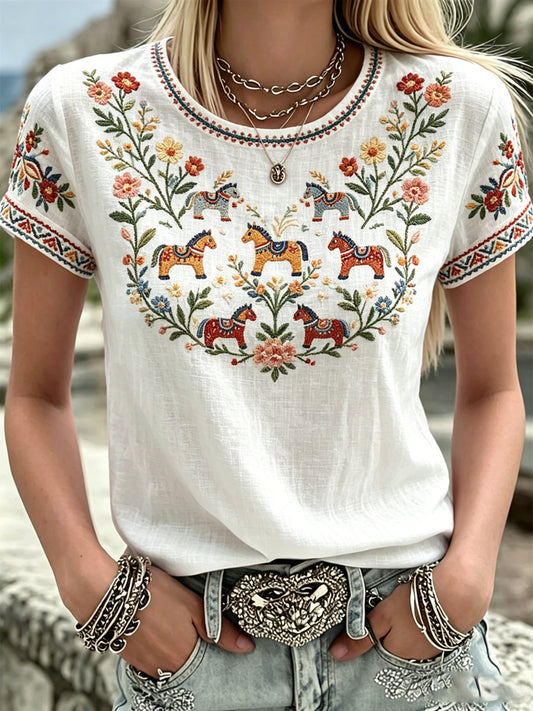 Damsommarblomsterprint avslappnad t-shirt