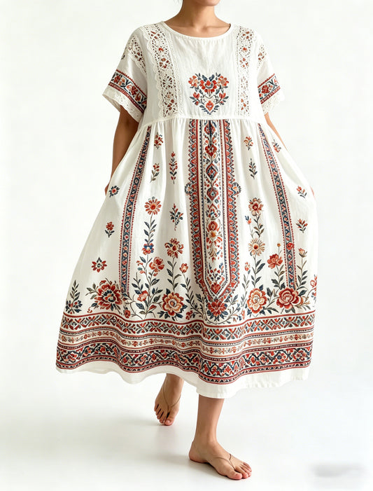 Damer Svensk midsommarfest minneskonsttryck lång klänning