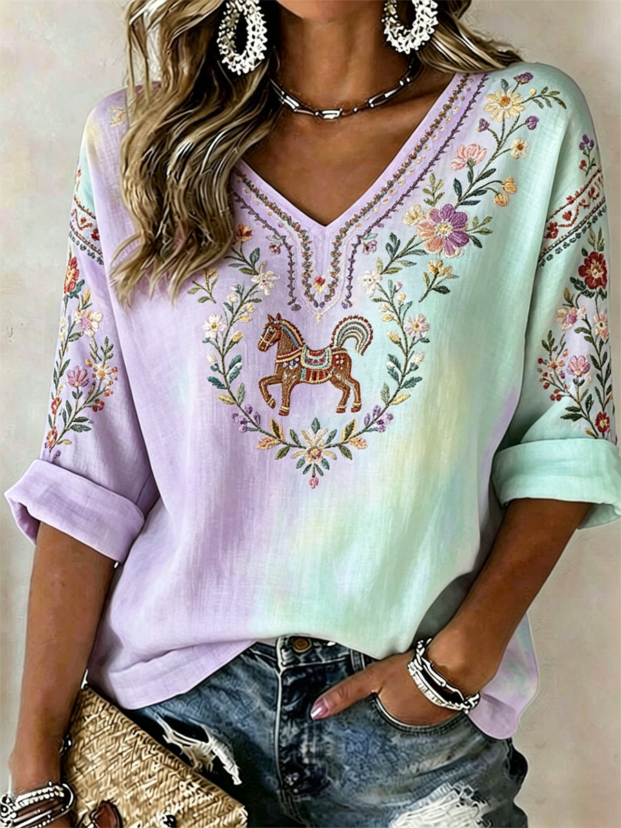 Damsommarblomsterprint avslappnad t-shirt