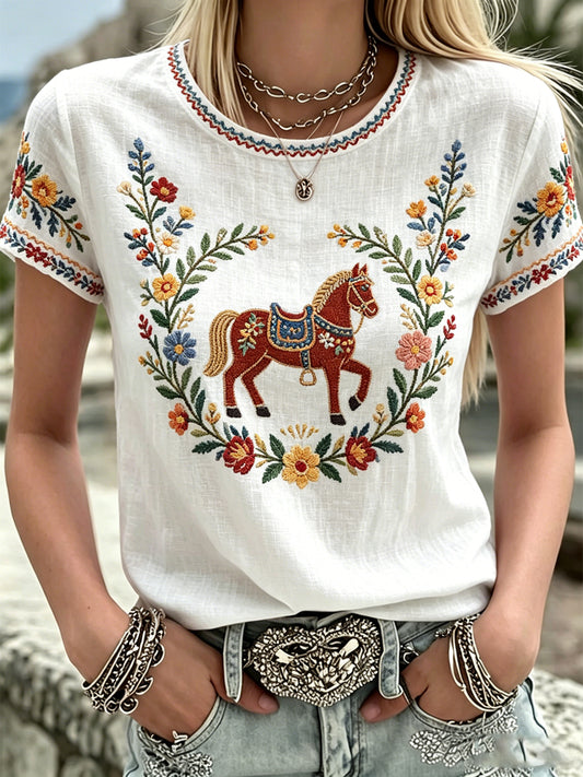 Damsommarblomsterprint avslappnad t-shirt