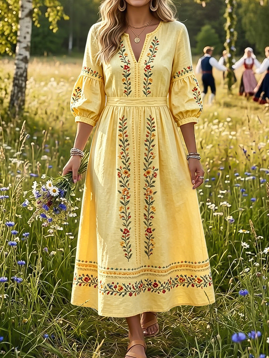 Damer Retro Svensk Midsommar Blommig Etnisk Stil Klänning