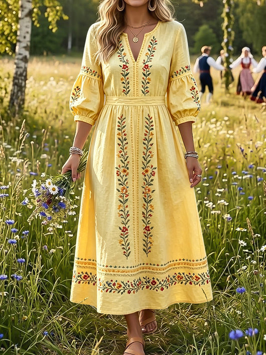 Damer Retro Svensk Midsommar Blommig Etnisk Stil Klänning