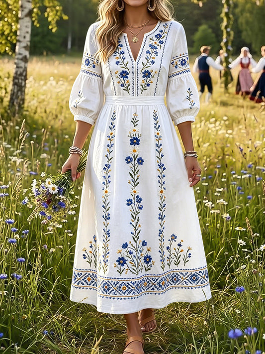 Dams kläder Vintage Svensk midsommar blommönstrad klänning