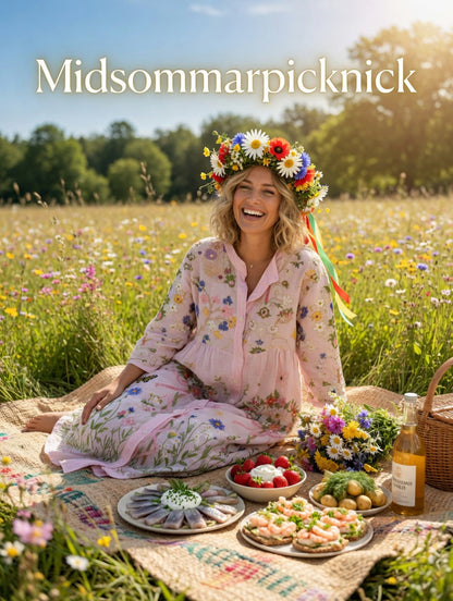 Damsvintage midsommarblommig konsttryckt ledig klänning i bomull-linntyg