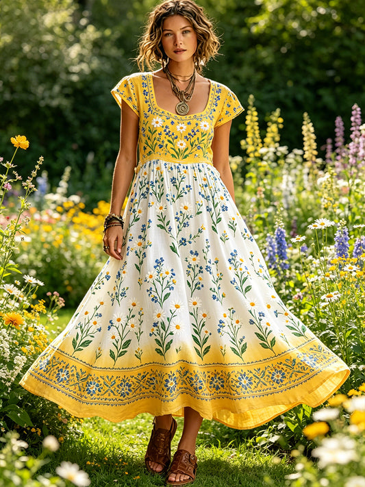 Damsommarklänning med blommönster i pastellstil