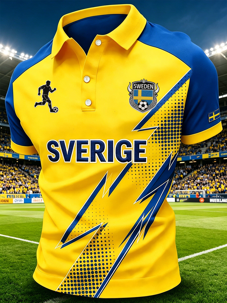 Herrpolotröja med fotbollsmotiv och raglanärmar