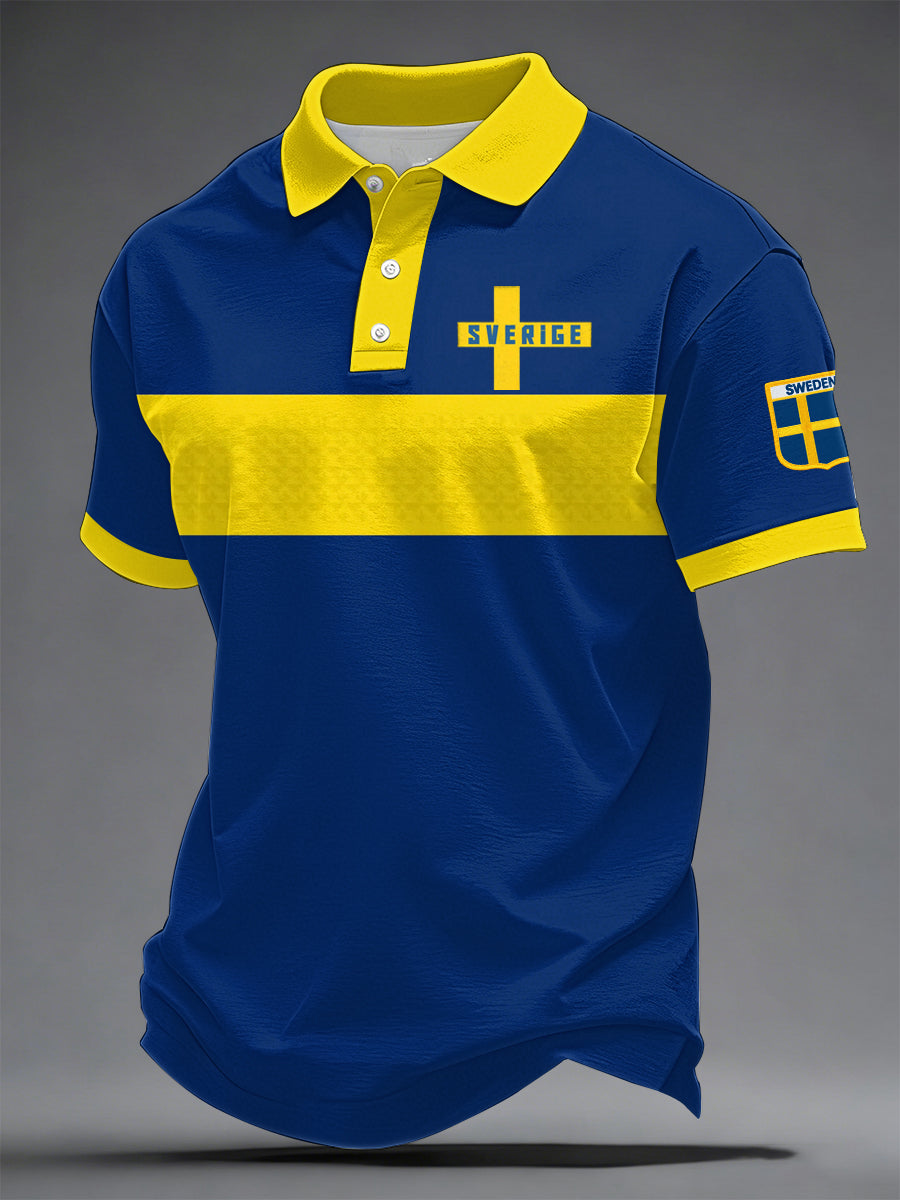 Mäns svensk fotboll Print Casual Topp