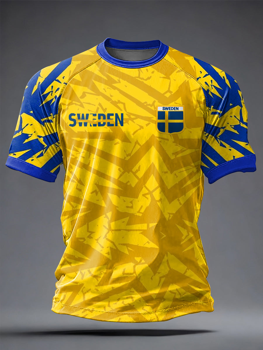 Herrtröja i svensk fotboll med tryckt motiv, ledig modell, korta ärmarna