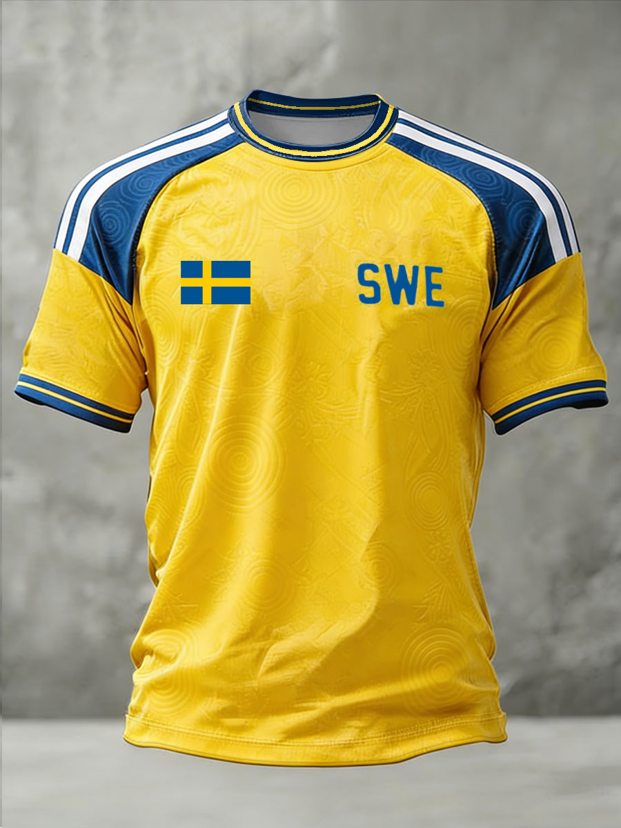 Mäns svensk fotbollskare Tryckt kort ärm t-shirt