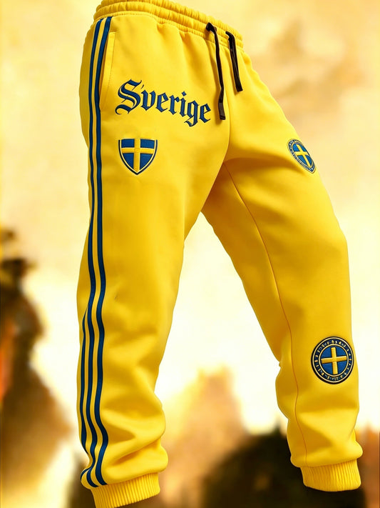 Mäns Retro Viking Svenska Fotbolls flaggbricka Casual byxor