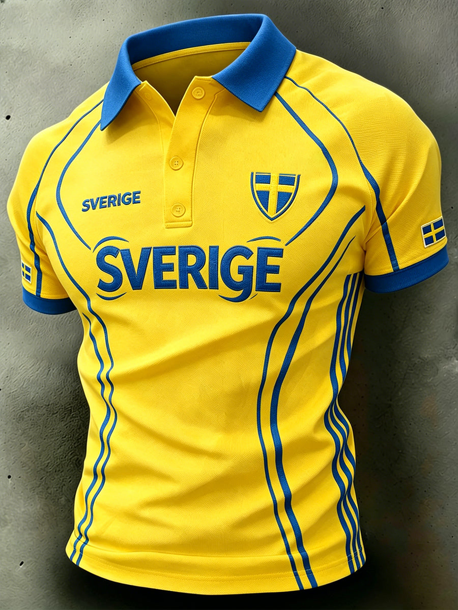 Mäns fotboll-tema färg-blockade Raglan ärm Polo tröj