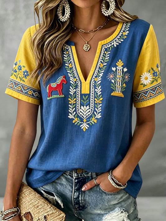 Damer Svensk midsommarfest minneskonsttryck T-shirt