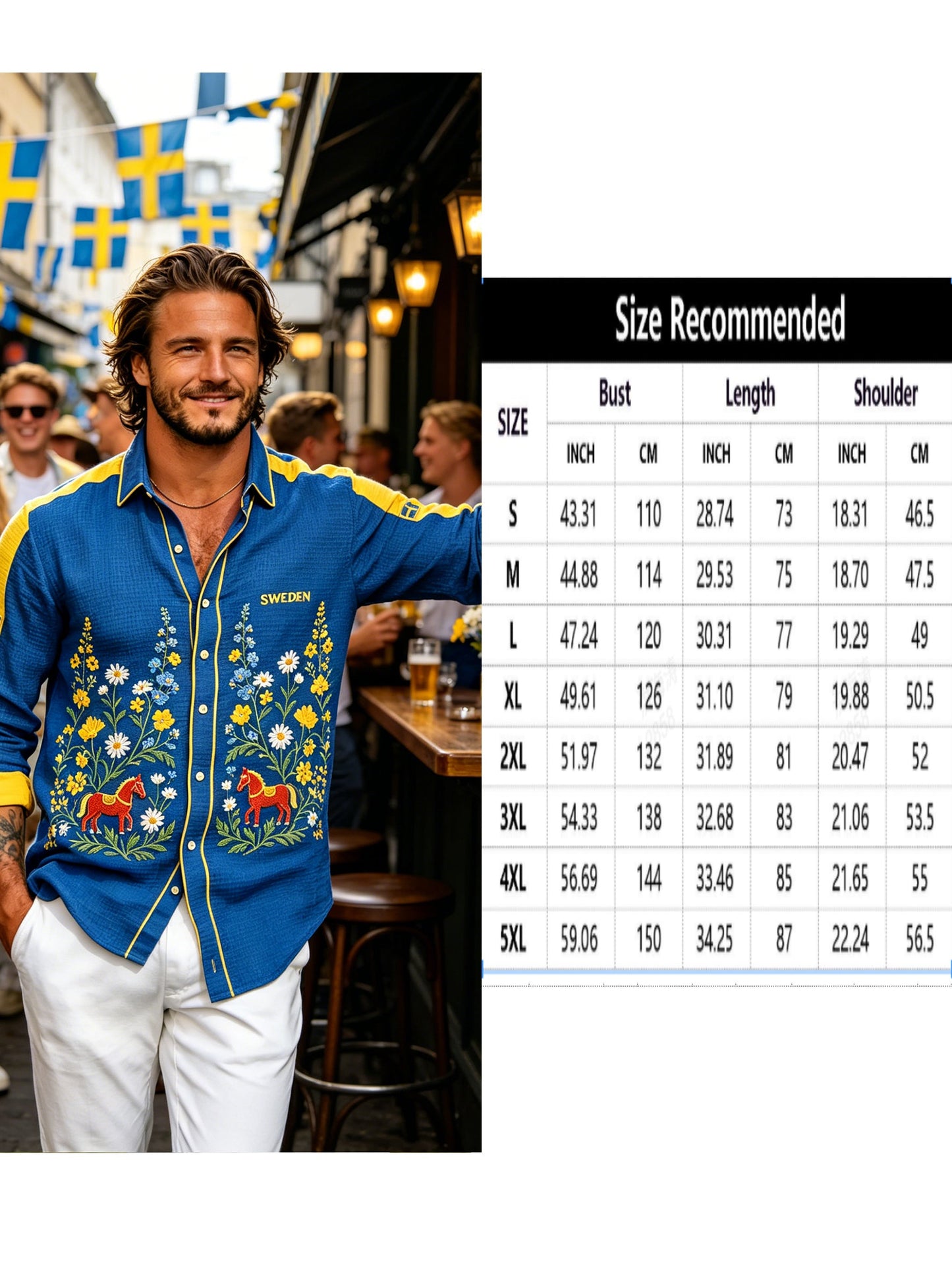 Herrskjorta med midsommarblommönster och våffelstruktur, långärmad