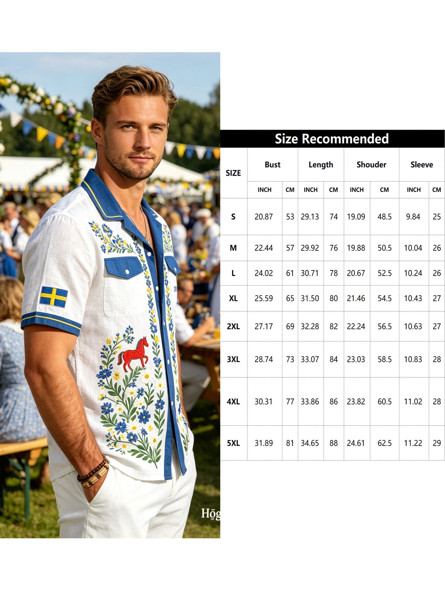 Herrskjorta i bomull-linne med midsommarblommönster