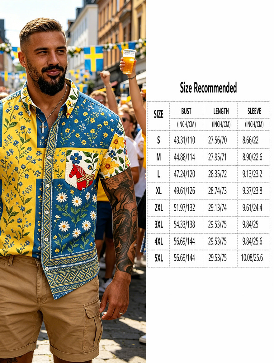 Herrtröja med korta ärmar och konstprint som hyllar den svenska midsommarfesten