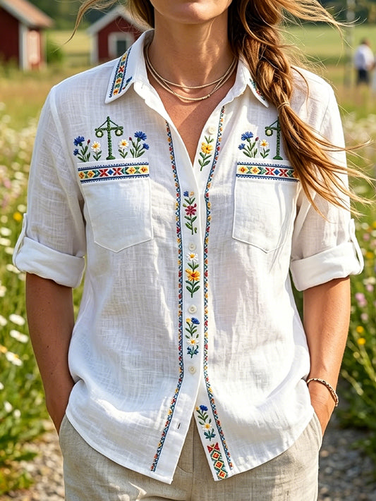 Kvinnor Retro Svenska Midsommar Floral Casual Wow