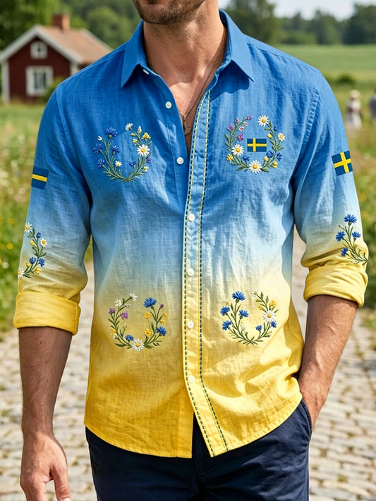 Mäns Vintage Svenska midsommarkran Gradient Casual skjjorta