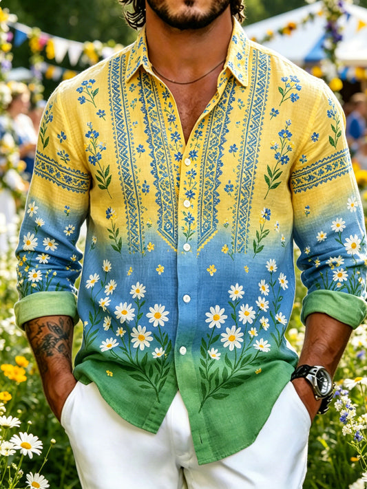 Herrkläder Svensk midsommarfest konsttryck långärmad tröja