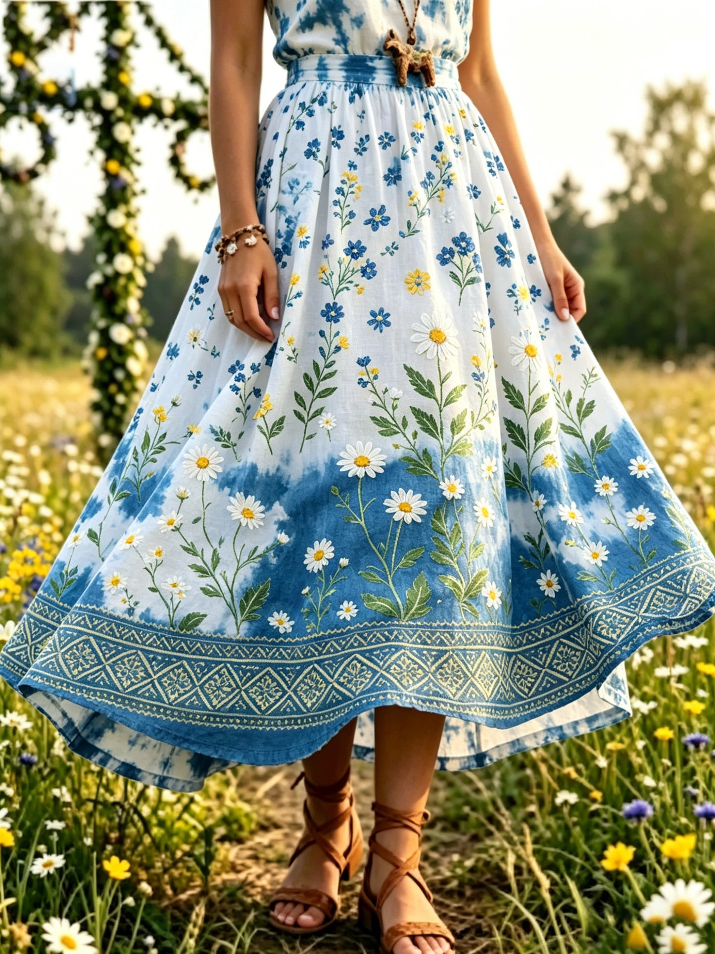 Damer Svensk midsommarfest konsttryck kjol