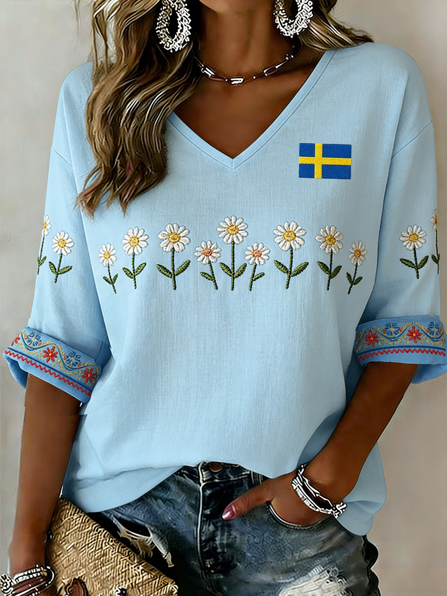 Retro midsommarfest konsttryck avslappnad topp