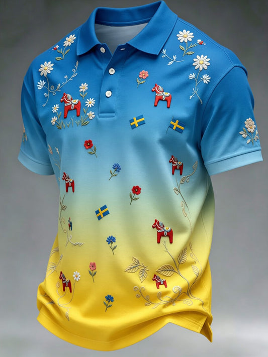 Retro midsommarfest konsttryck polotröja - Avslappnad och bekväm
