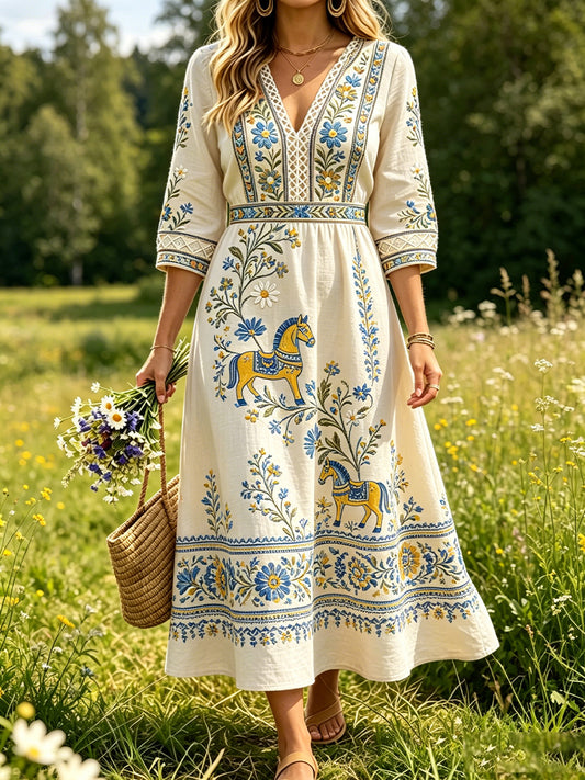 Retro midsommarfest konsttryck avslappnad klänning