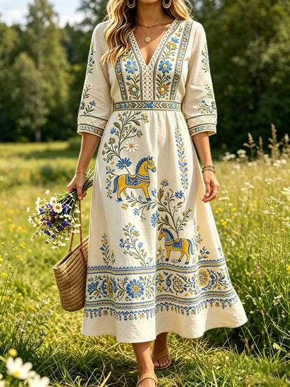 Retro midsommarfest konsttryck avslappnad klänning
