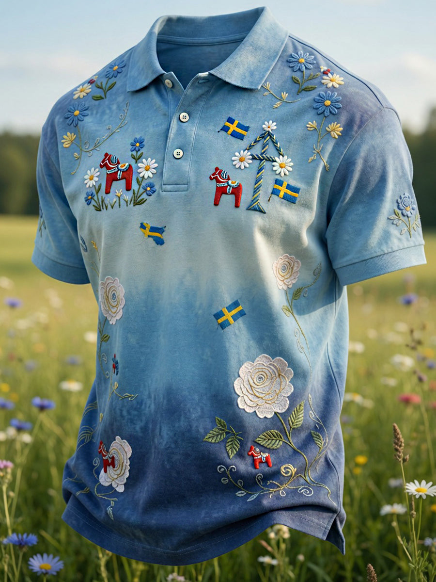 Retro midsommarfest konsttryck polotröja - Avslappnad och bekväm
