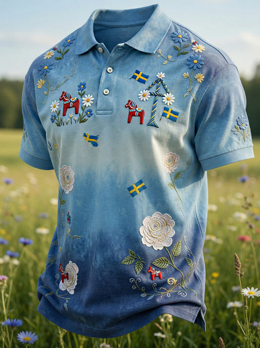 Retro midsommarfest konsttryck polotröja - Avslappnad och bekväm