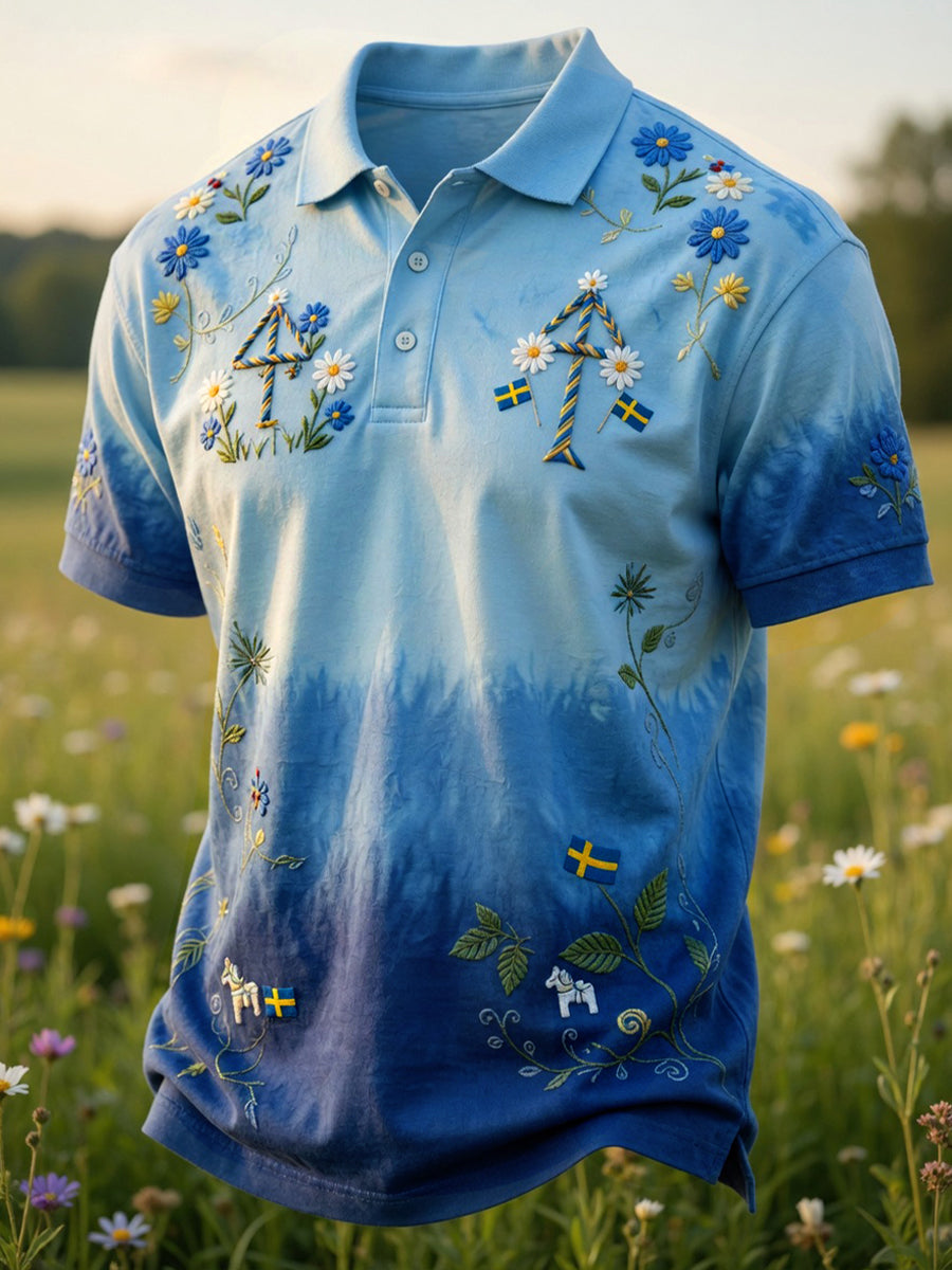 Retro midsommarfest konsttryck polotröja - Avslappnad och bekväm
