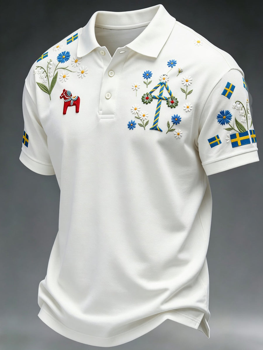 Retro midsommarfest konsttryck polotröja - Avslappnad och bekväm