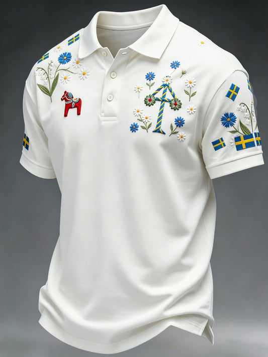 Retro midsommarfest konsttryck polotröja - Avslappnad och bekväm