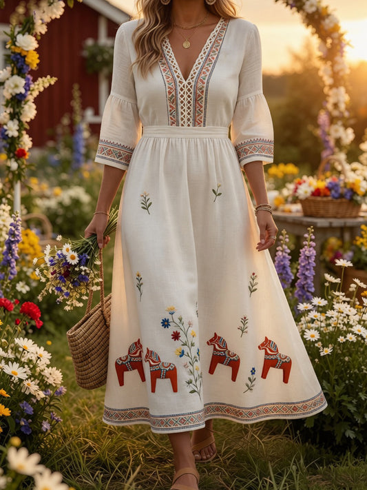Retro midsommarfest konsttryck avslappnad klänning