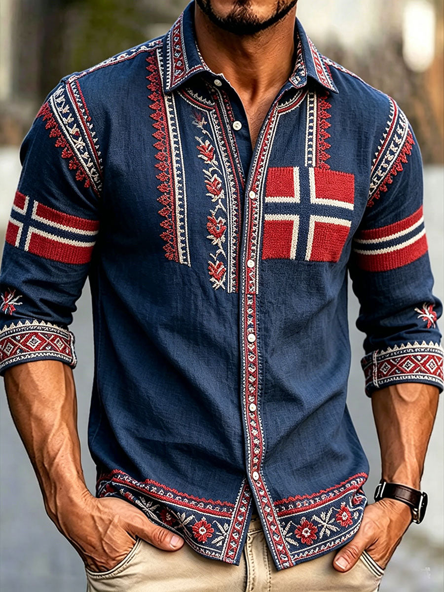 Mannlig skandinavisk stil kunst Norge trykt lin-skjorte
