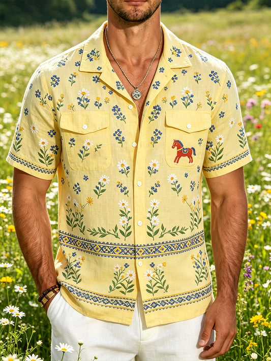 Herrskjorta med midsommarblommönster