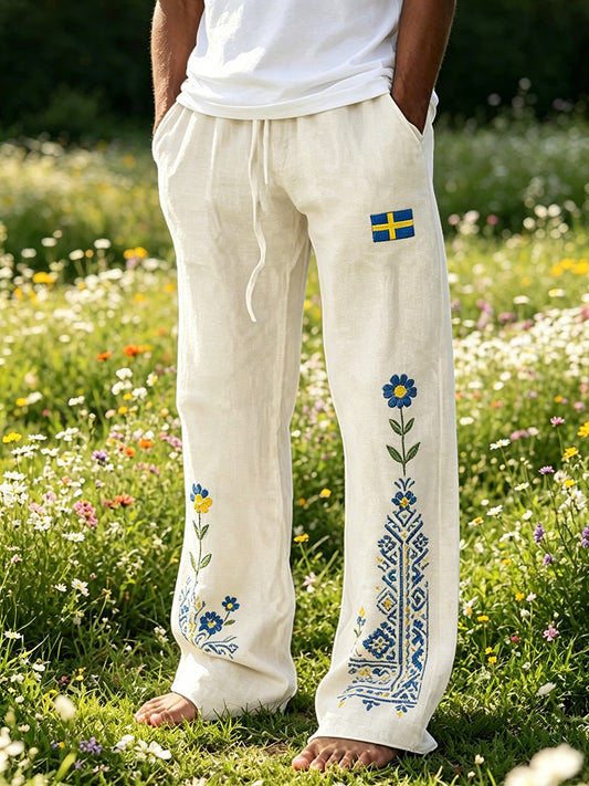 Herrfritidshus med sommarblommönster