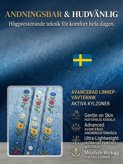 Herrretro svensk midsommarfolkaldrigblommig bomull-linne skjorta med korta ärmarna