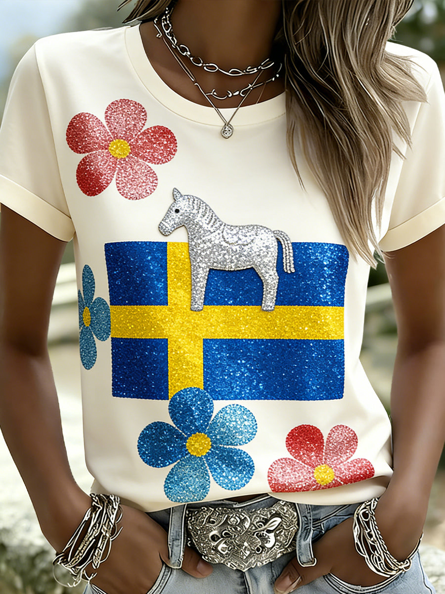 Retro midsommarfest konsttryck avslappnad t-shirt