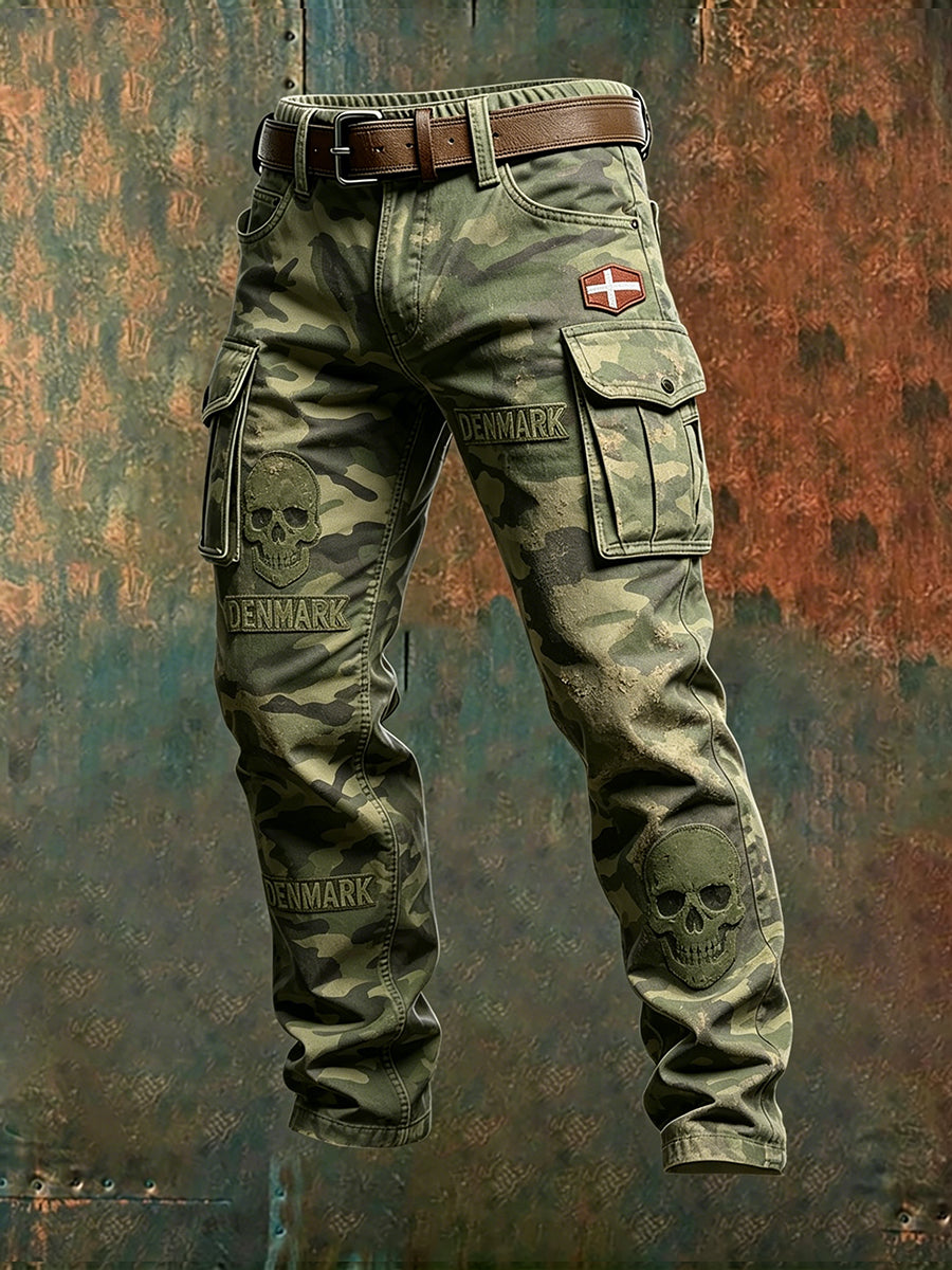 Mænds bekymrede camouflage Skull Print Cargo Buks