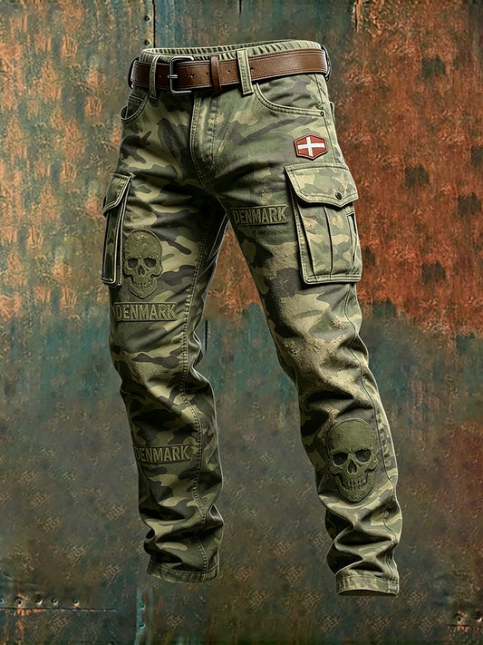 Mænds bekymrede camouflage Skull Print Cargo Buks