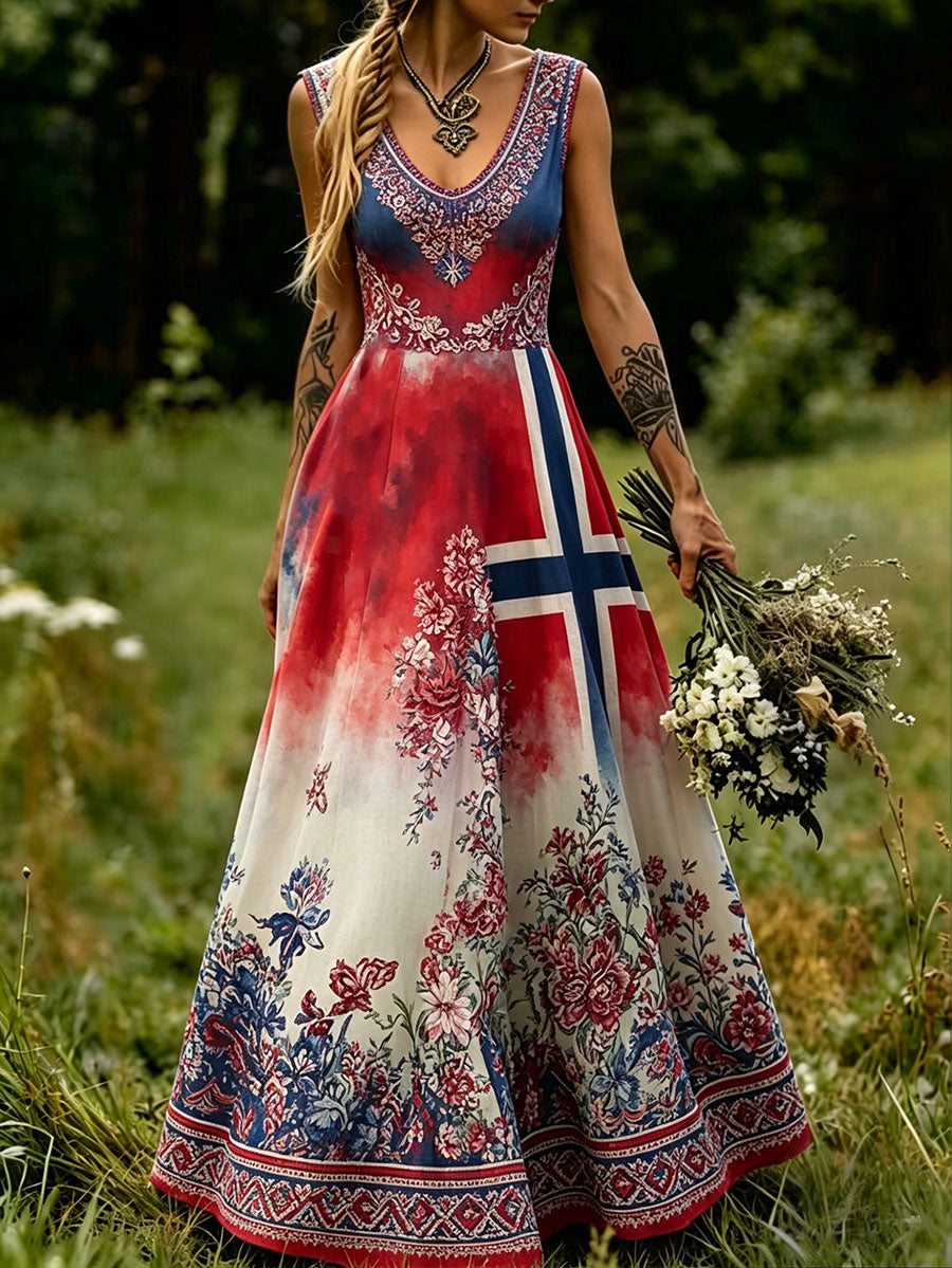 Damekjole i nordisk skandinavisk stil med blomstermaleri