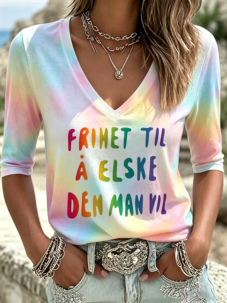 Kvinner Norge Bergen Pride kunst trykt V-hals T-shirt