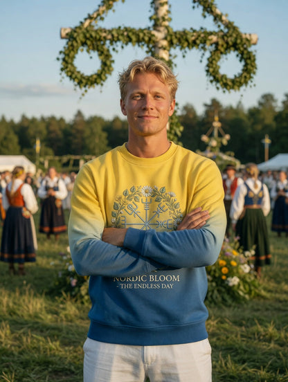 Herrvintage svensk midsommar vegvisir blomkrans långärmad sweatshirt