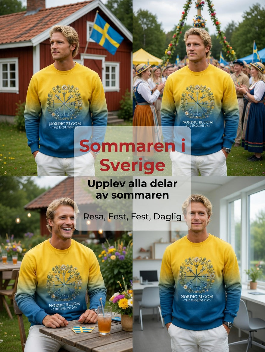 Herrvintage svensk midsommar vegvisir blomkrans långärmad sweatshirt