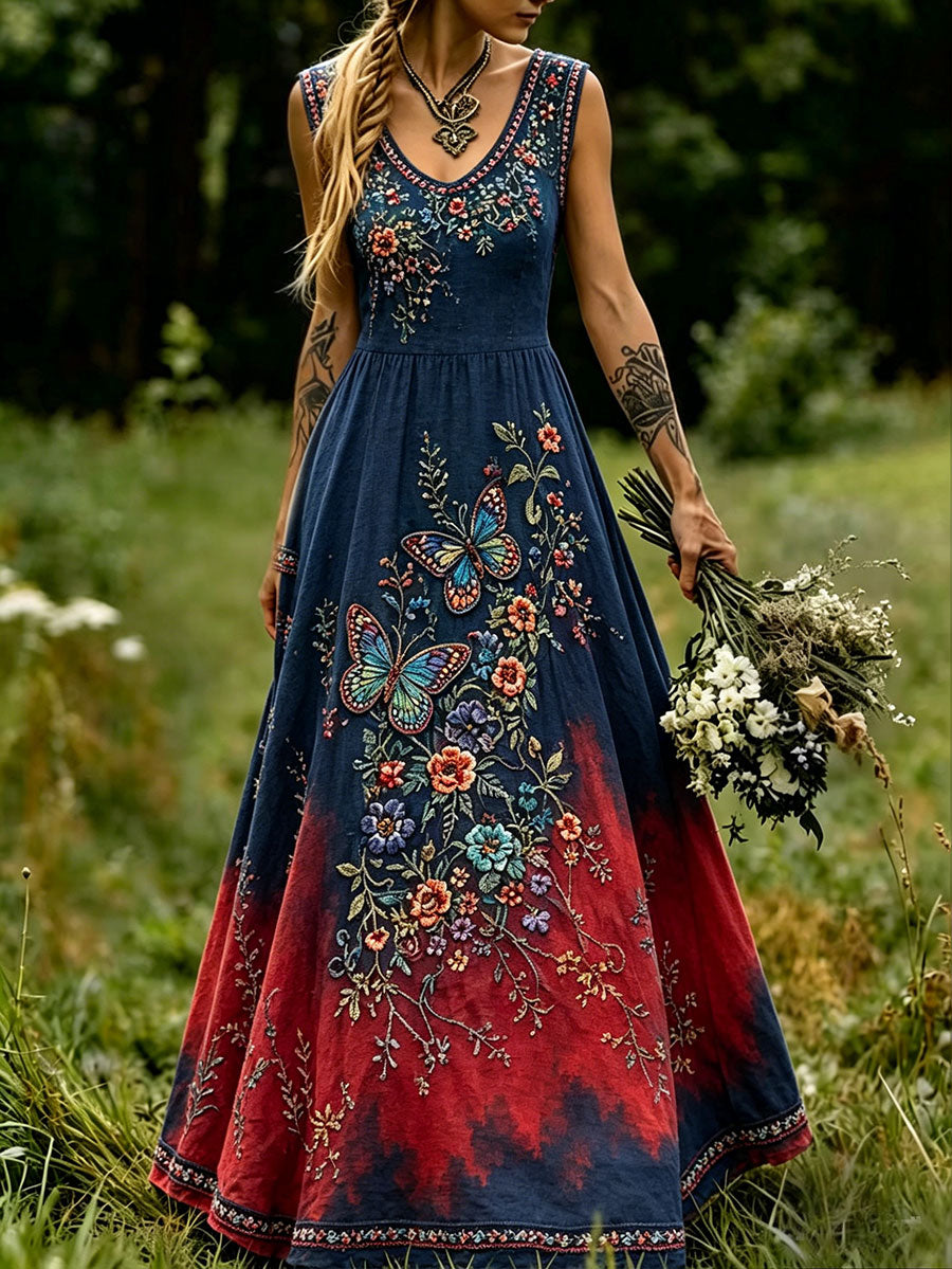 Damekjole i skandinavisk stil med nordisk blomstermotiv