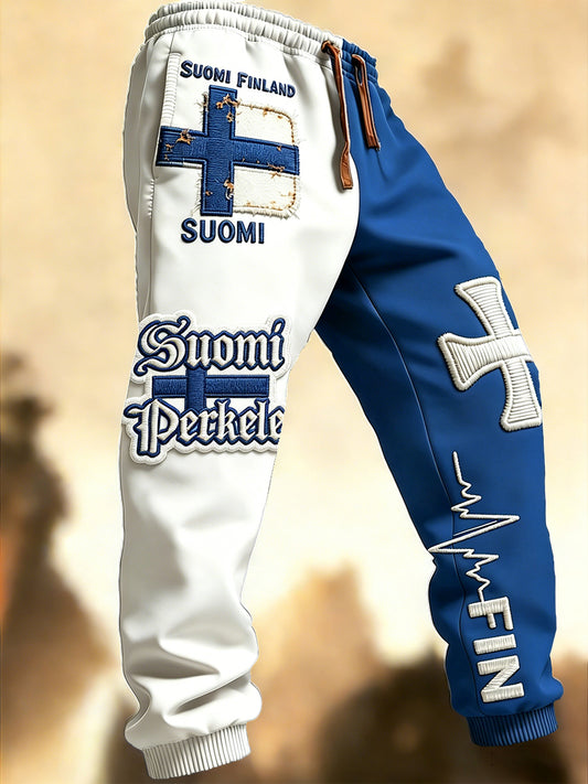 Miesten Suomi 3D Tulosta Patchwork Casual Sweathousut Pöksyt