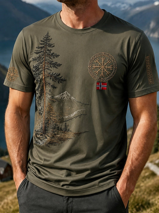 Mannens vintage norske fjelltrykk uformell utendørstrøye