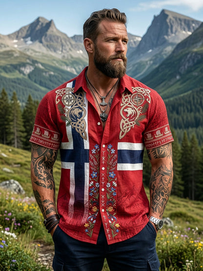 Herr retro asymmetrisk blomstermønstret fritidsskjorte med korte ermer