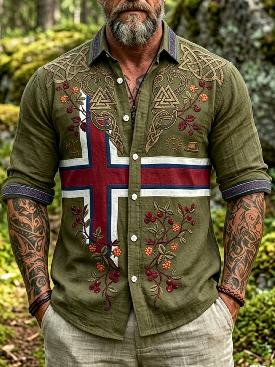 Herrer Retro Norsk Totem Fritidsbluse med Lange Ermer